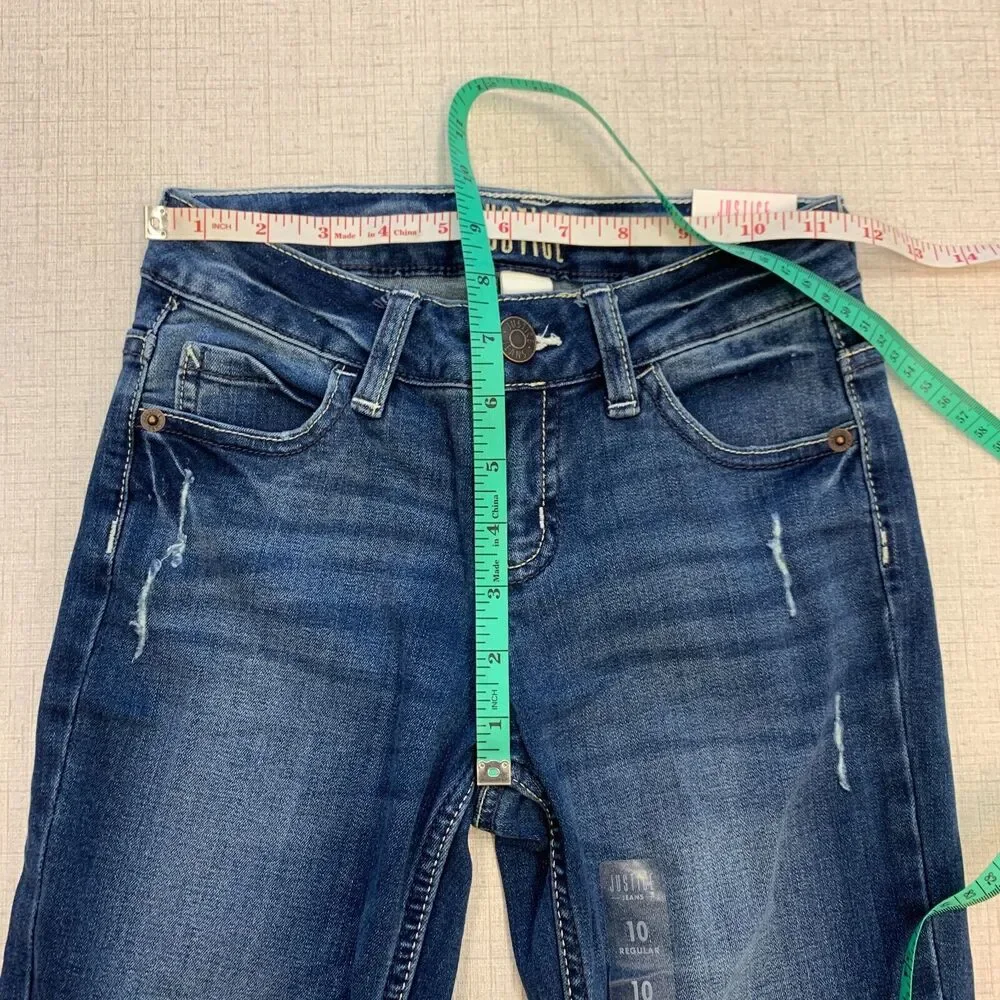 Justice Jeans Mid Rise Super Skinny Girls Youth 10 Distressed Stretch Denim